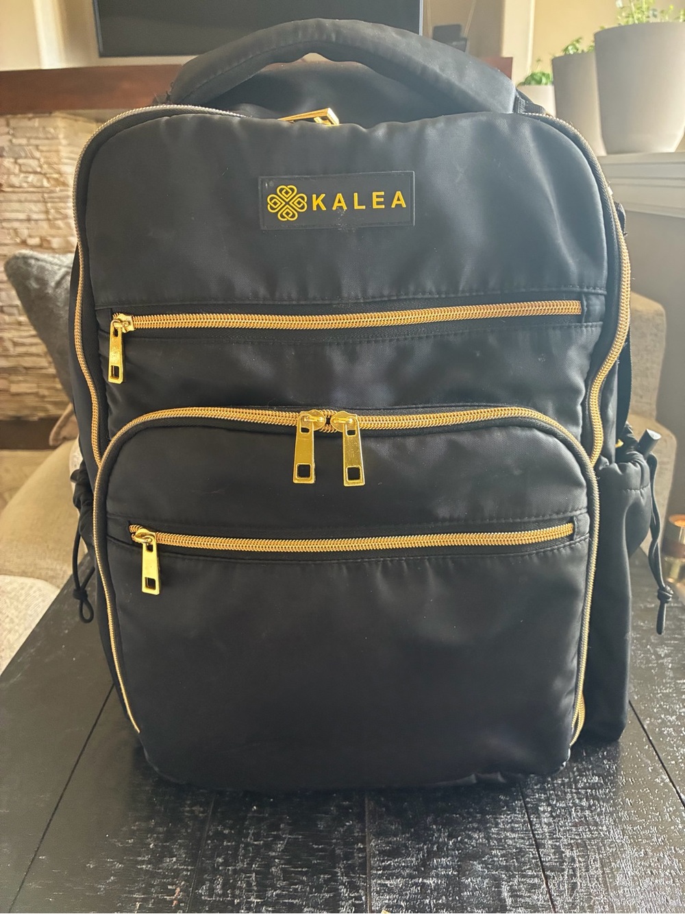 Kalea Black Diaper Backpack with Gold Hardware